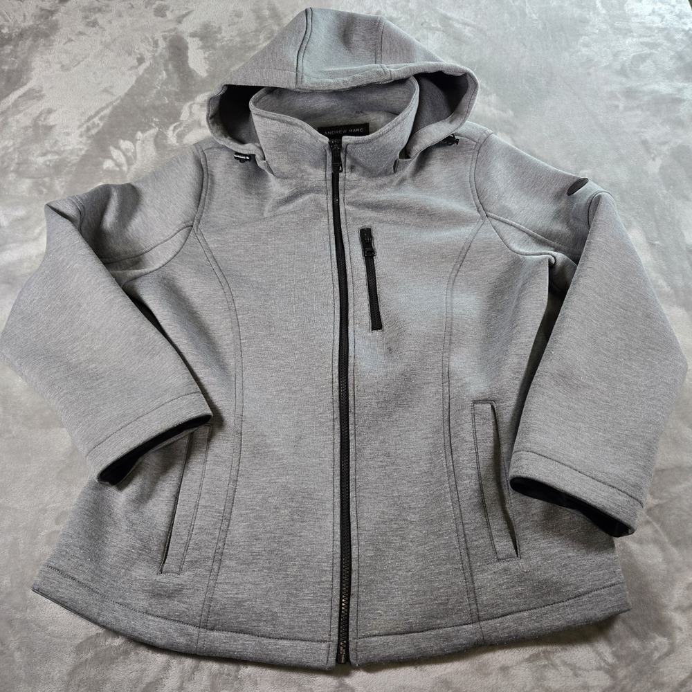 ANDREW MARC Full Zip Up Removable Hood Gray Scuba Hooded Jacket Women's Size XXL